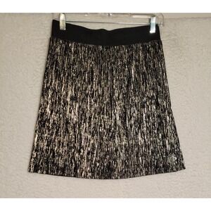 Stella & Dot Medium Mini‎ Skirt Black Gold Elastic Waist NWT New Pleated 0697